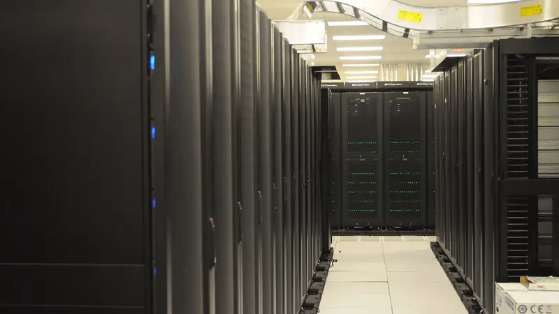 Rows of server racks in a data centre